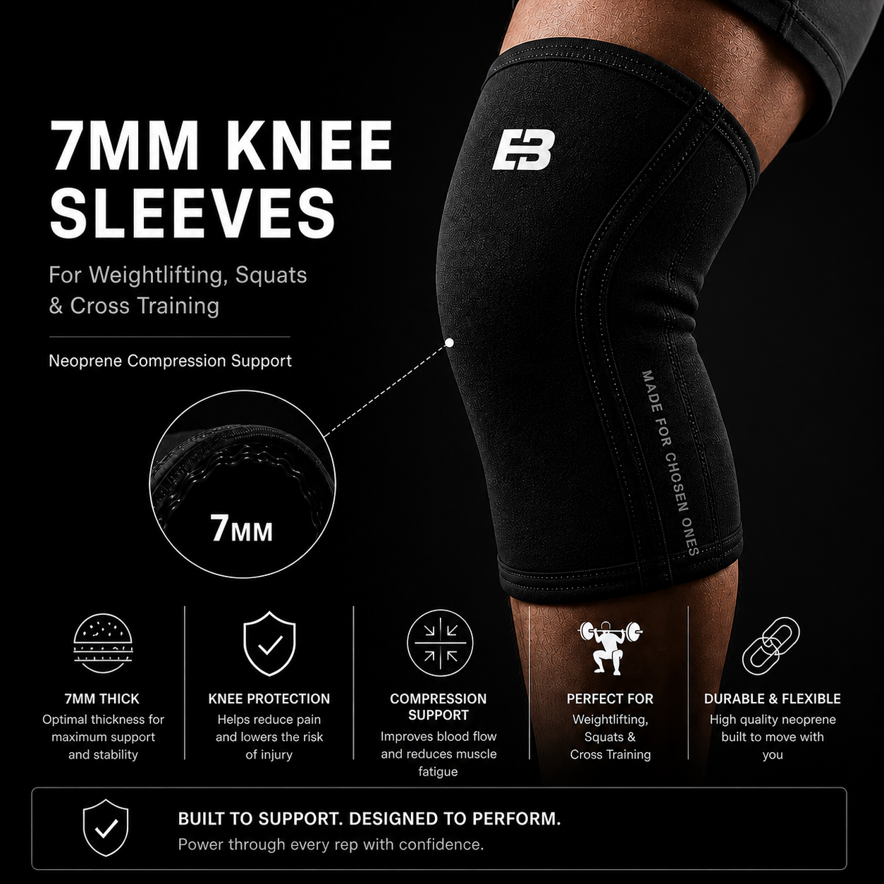 7mm Knee Sleeves – Neoprene Support for Lifting & Training