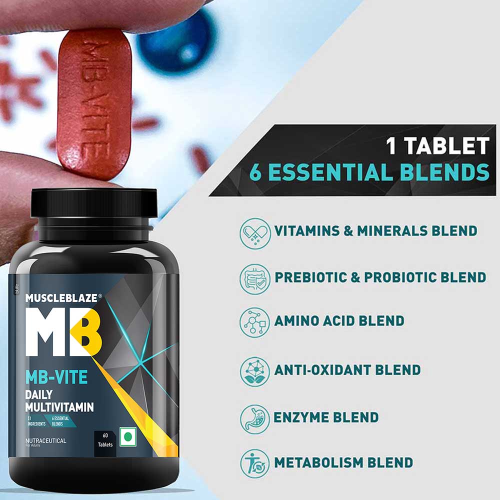 MuscleBlaze MB-VITE Daily Multivitamin, for Enhanced Energy, Stamina & Gut Health, 60 tablet(s)