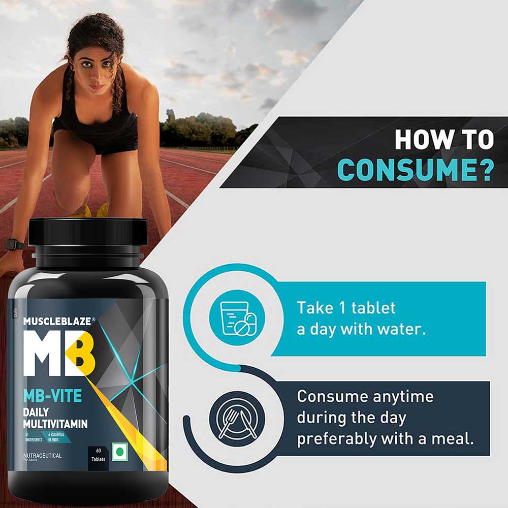 MuscleBlaze MB-VITE Daily Multivitamin, for Enhanced Energy, Stamina & Gut Health, 60 tablet(s)