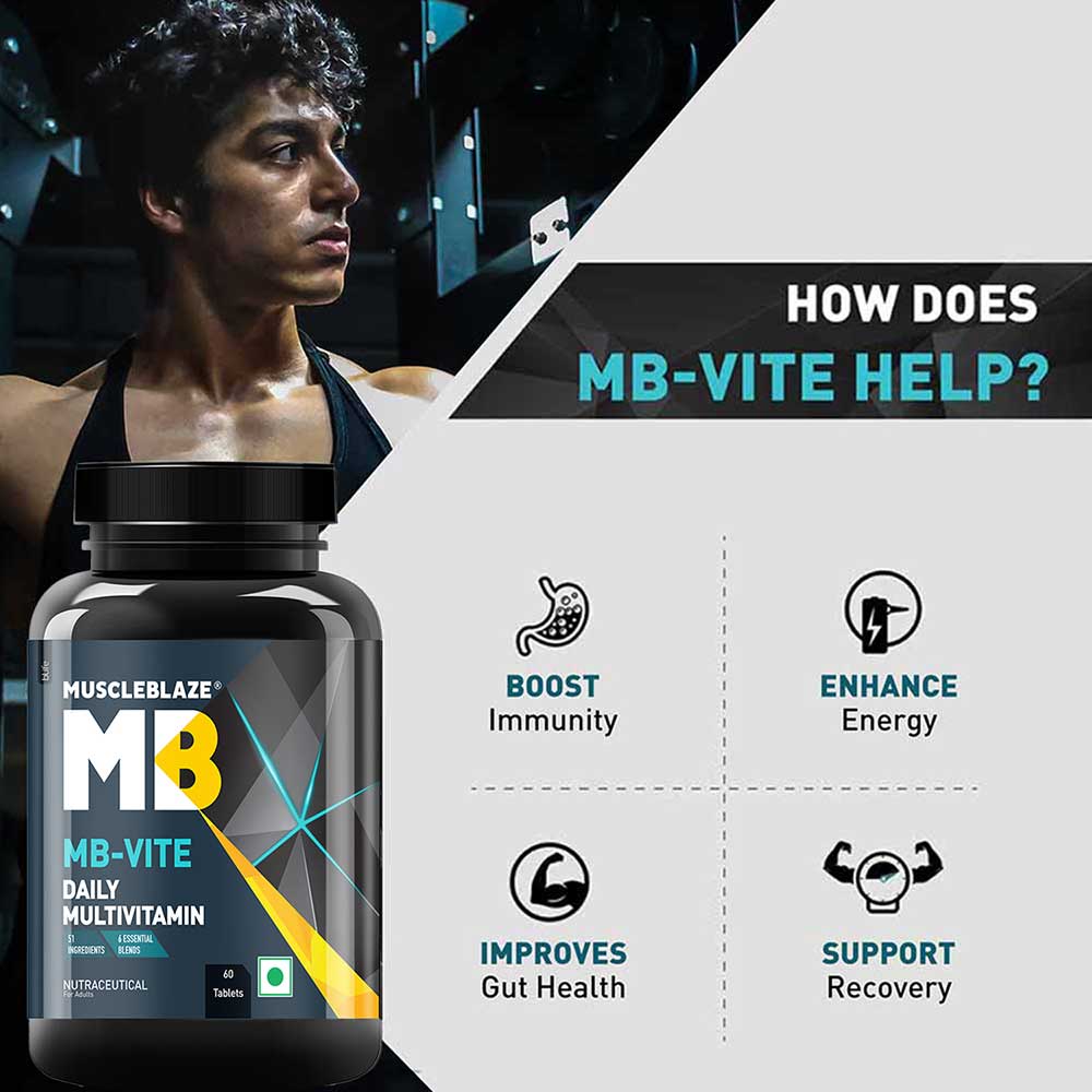 MuscleBlaze MB-VITE Daily Multivitamin, for Enhanced Energy, Stamina & Gut Health, 60 tablet(s)