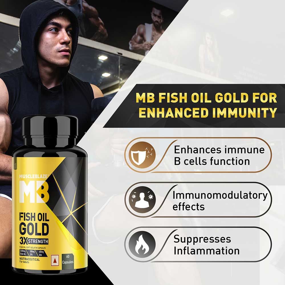 MuscleBlaze Omega 3 Fish Oil Gold 3x Triple Strength (EPA & DHA), 60 capsules