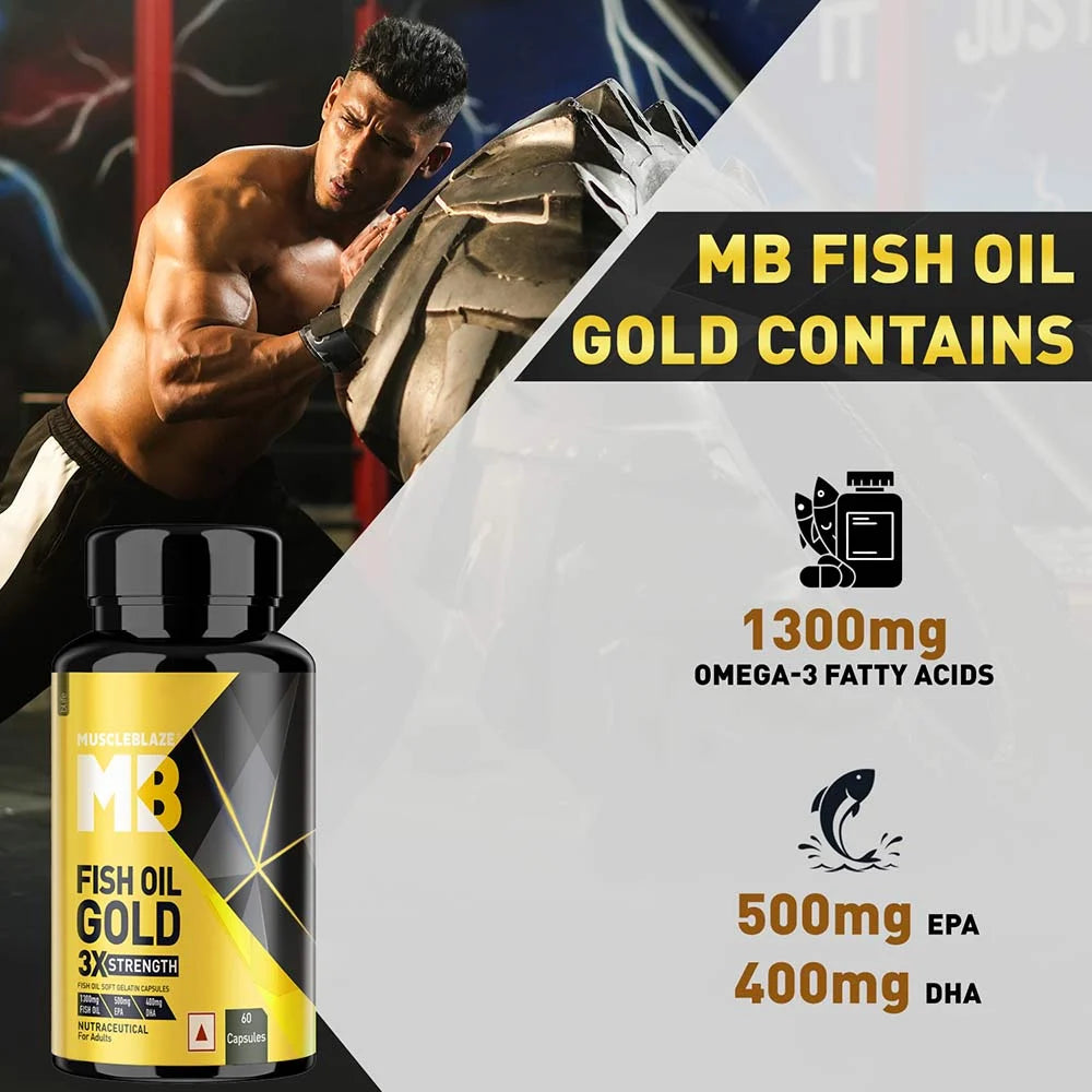 MuscleBlaze Omega 3 Fish Oil Gold 3x Triple Strength (EPA & DHA), 60 capsules