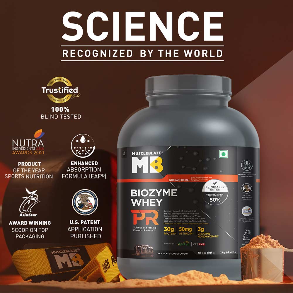 MuscleBlaze Biozyme Whey PR, 2 kg (4.4 lb), Chocolate Fudge